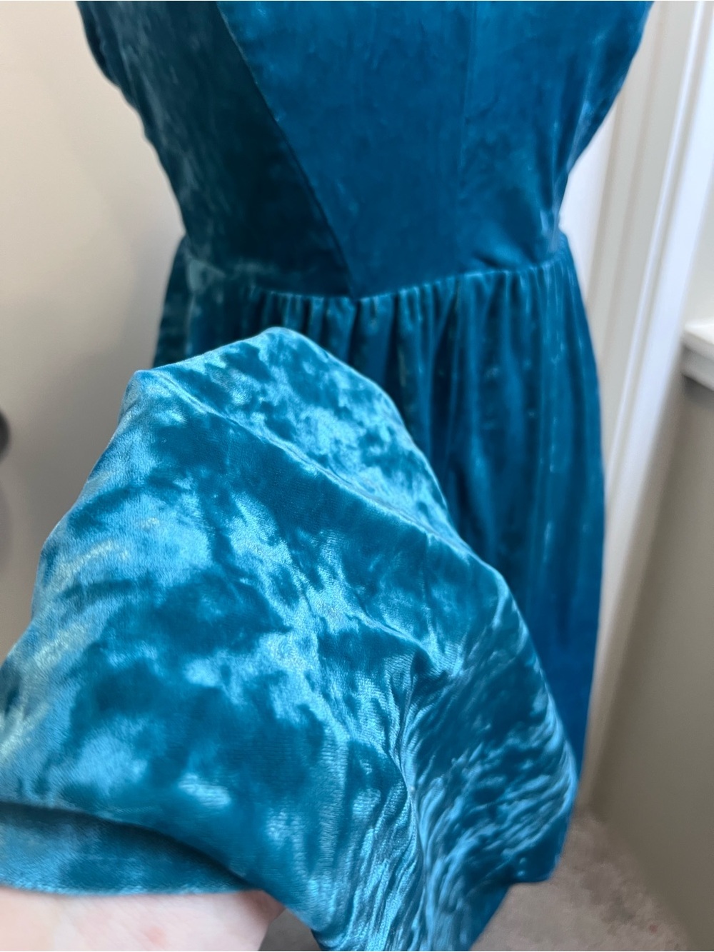 Teal Crushed Velvet Skater Dress Fairycore Whimsigoth Small Wedding guest dress - Picture 3 of 8